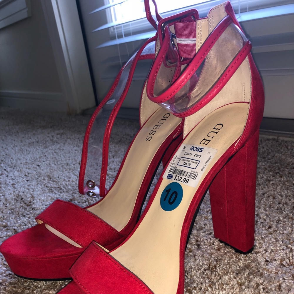 Guess red platform open toe suede heel